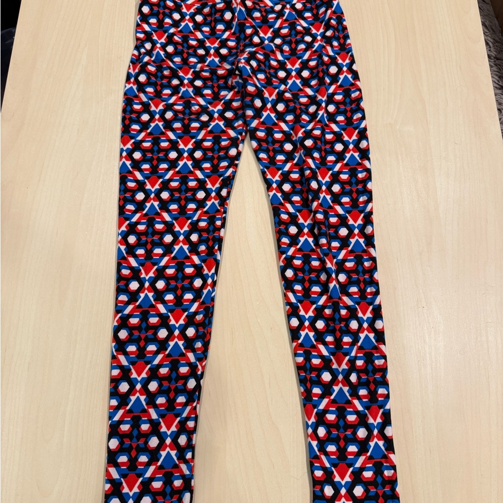 Lularoe red and blue patterned leggings